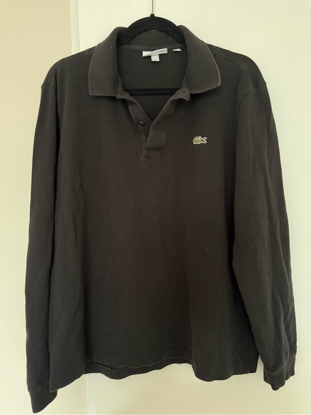 Lacoste Men's Long Sleeve Polo - Black with Green Crocodile